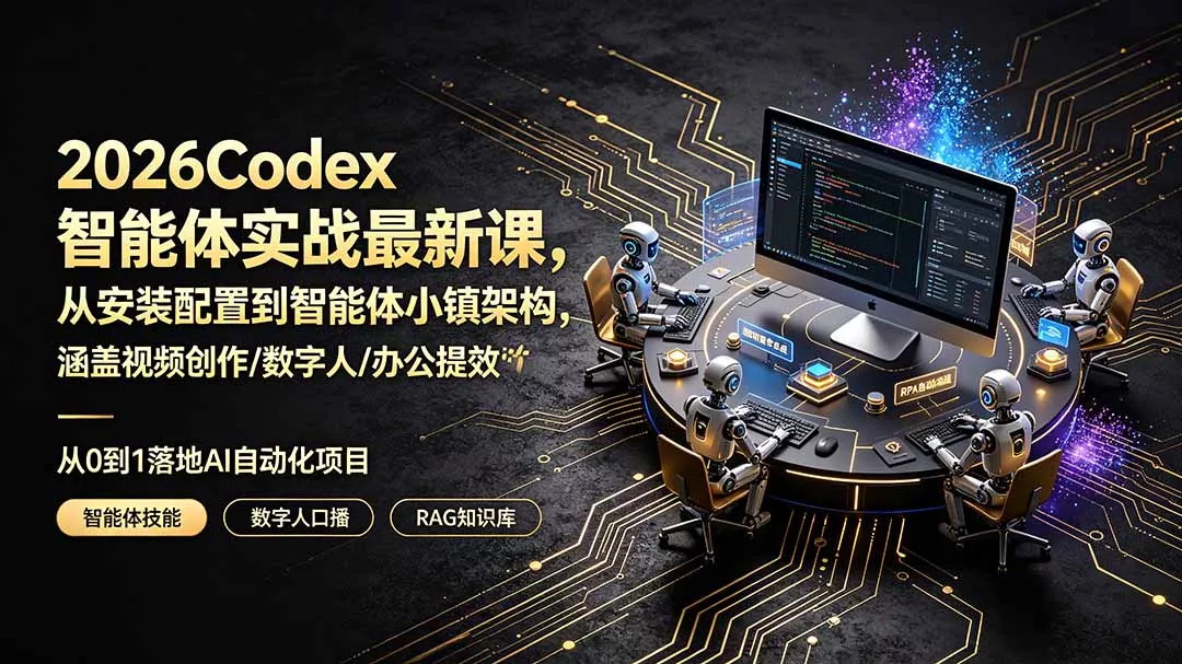 2026Codex智能体实战最新课，从安装配置到智能体小镇架构，涵盖视频创作/数字人/办公提效全技能 一点学习助手-零基础自学教程-副业项目-兴趣学习-网盘拉新平台-英语启蒙项目资源网