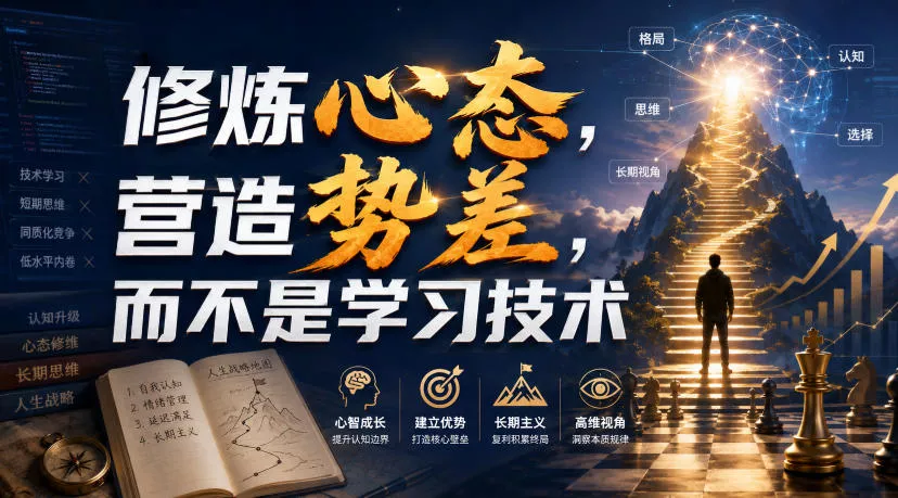 付费文章：修炼心态，营造势差，而不是学习技术 一点学习助手-零基础自学教程-副业项目-兴趣学习-网盘拉新平台-英语启蒙项目资源网