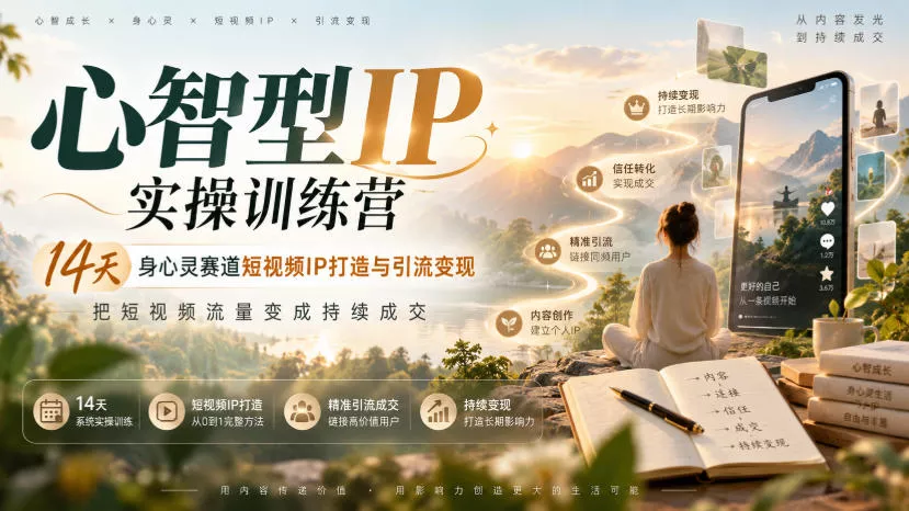 心智型IP实操训练营｜14天身心灵赛道短视频IP打造与引流变现，把短视频流量变成持续成交 一点学习助手-零基础自学教程-副业项目-兴趣学习-网盘拉新平台-英语启蒙项目资源网