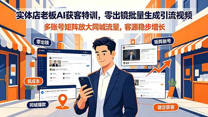 实体店老板AI获客特训，零出镜批量生成引流视频，多账号矩阵放大同城流量，客源稳步增长 一点学习助手-零基础自学教程-副业项目-兴趣学习-网盘拉新平台-英语启蒙项目资源网