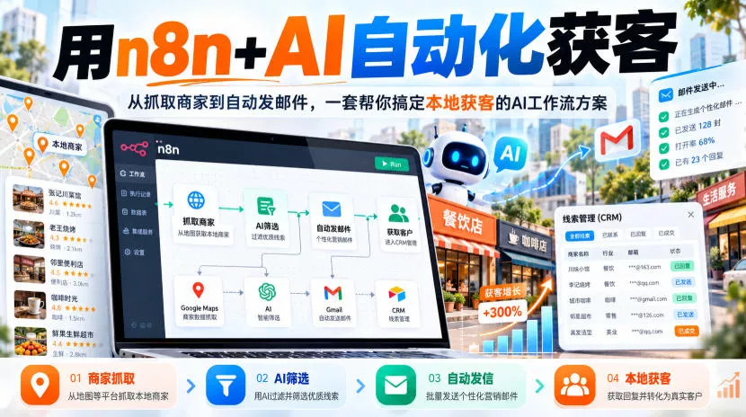 【无水印】用n8n+AI自动化获客，从抓取商家到自动发邮件，一套帮你搞定本地获客的AI工作流方案【原创双语字幕】 一点学习助手-零基础自学教程-副业项目-兴趣学习-网盘拉新平台-英语启蒙项目资源网