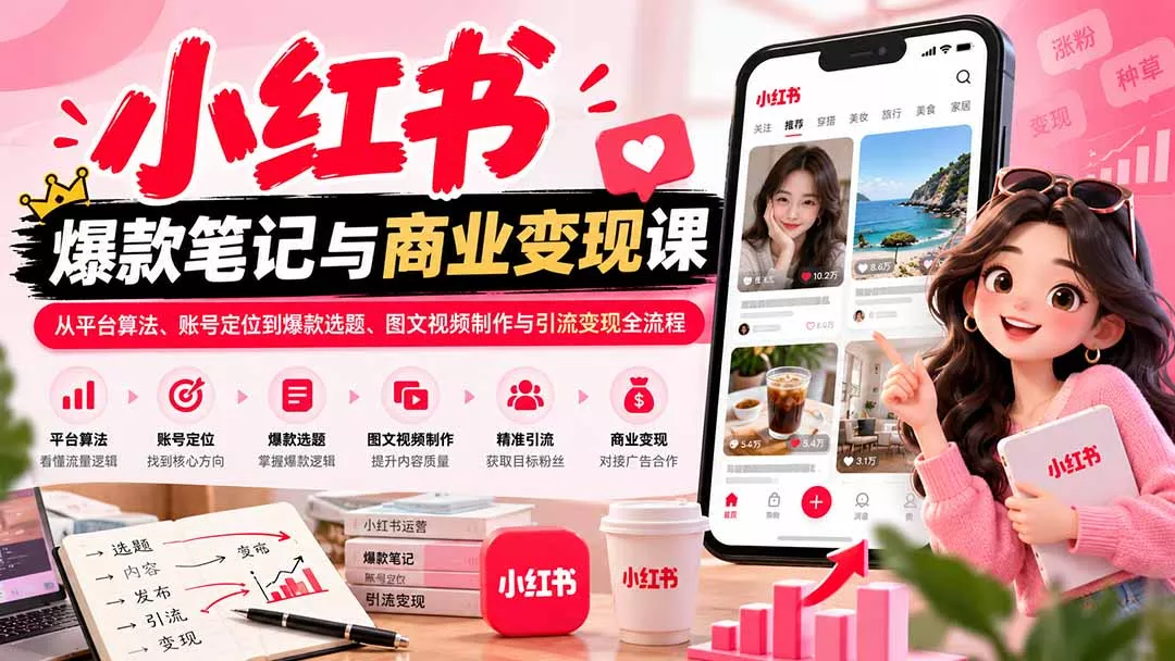2026小红书爆款笔记与商业变现课：从平台算法、账号定位到爆款选题、图文视频制作与引流变现全流程 一点学习助手-零基础自学教程-副业项目-兴趣学习-网盘拉新平台-英语启蒙项目资源网