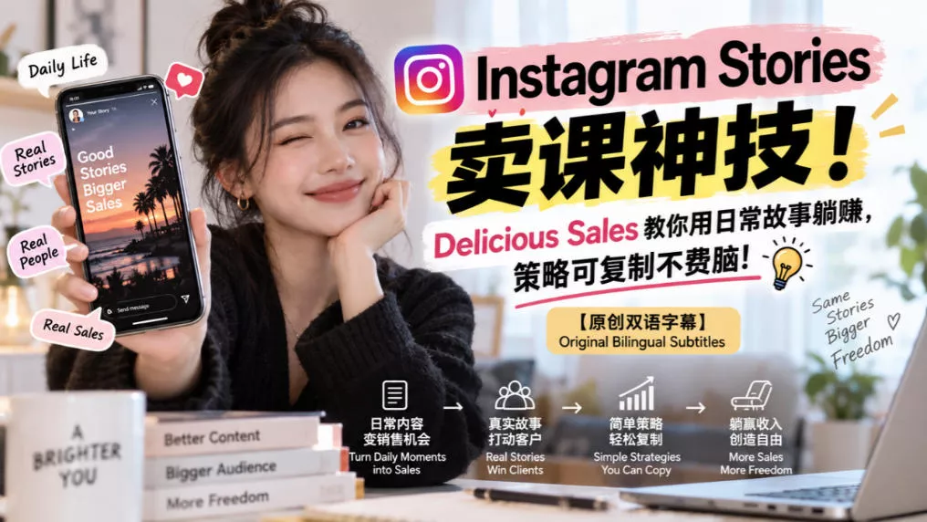 Instagram Stories卖课神技！Delicious Sales教你用日常故事躺賺，策略可复制不费脑！【原创双语字幕】 一点学习助手-零基础自学教程-副业项目-兴趣学习-网盘拉新平台-英语启蒙项目资源网
