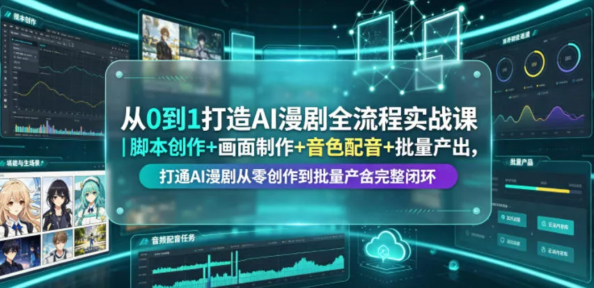 从0到1打造AI漫剧全流程实战课｜脚本创作+画面制作+音色配音+批量产出，打通AI漫剧从零创作到批量量产完整闭环 一点学习助手-零基础自学教程-副业项目-兴趣学习-网盘拉新平台-英语启蒙项目资源网