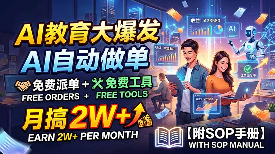 AI教育大爆发，AI自动做单，免费派单+免费工具，月搞2W+【附SOP手册】 一点学习助手-零基础自学教程-副业项目-兴趣学习-网盘拉新平台-英语启蒙项目资源网