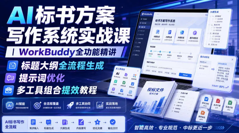 AI标书方案写作系统实战课｜WorkBuddy全功能精讲・标题大纲全流程生成・提示词优化・多工具组合提效教程 一点学习助手-零基础自学教程-副业项目-兴趣学习-网盘拉新平台-英语启蒙项目资源网