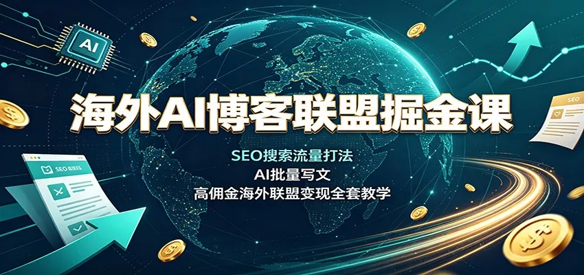 海外AI博客联盟掘金课：SEO搜索流量打法，AI批量写文，高佣金海外联盟变现全套教学 一点学习助手-零基础自学教程-副业项目-兴趣学习-网盘拉新平台-英语启蒙项目资源网