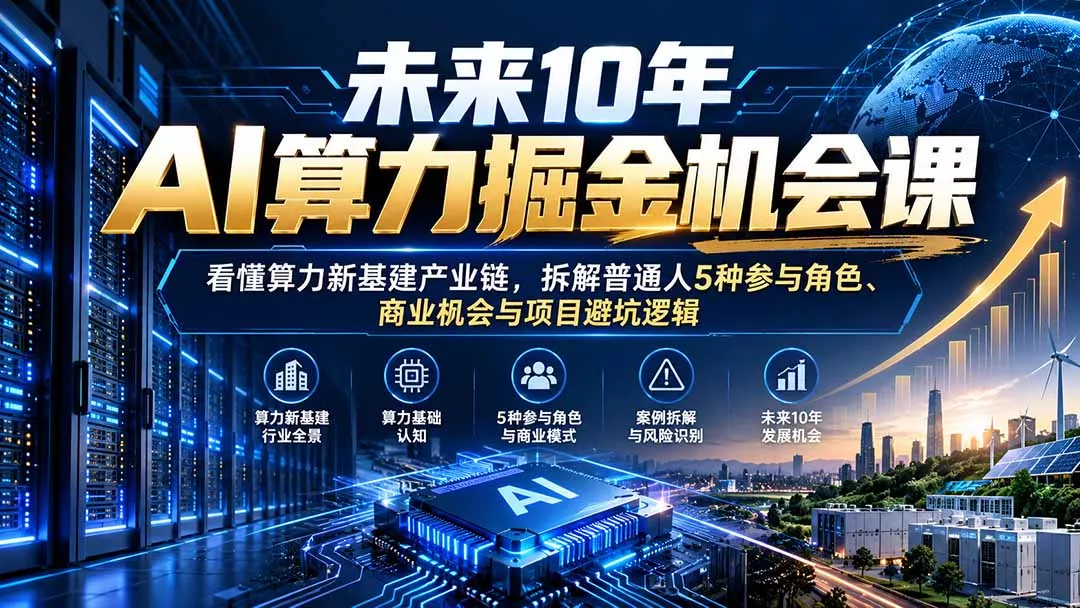 未来10年AI算力掘金机会课：看懂算力新基建产业链，拆解普通人5种参与角色、商业机会与项目避坑逻辑
