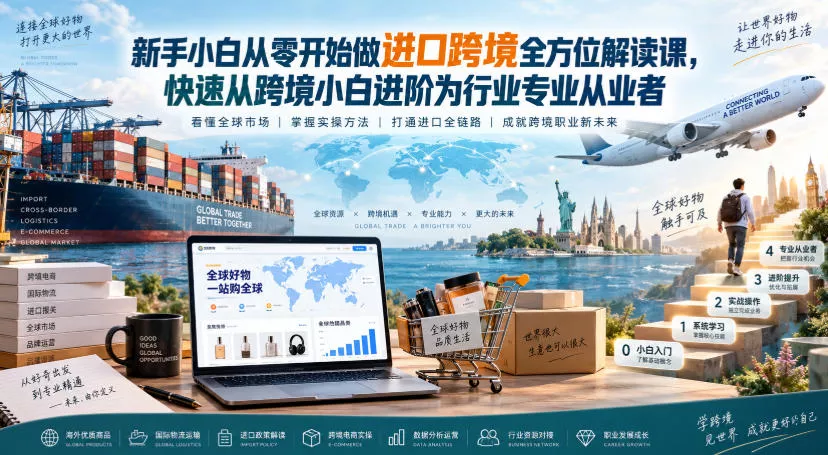 新手小白从零开始做进口跨境全方位解读课，快速从跨境小白进阶为行业专业从业者 一点学习助手-零基础自学教程-副业项目-兴趣学习-网盘拉新平台-英语启蒙项目资源网