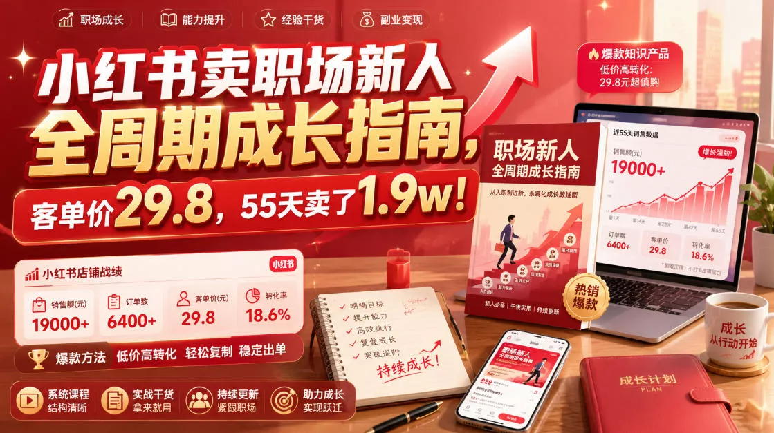 小红书卖职场新人全周期成长指南，客单价29.8，55天卖了1.9w！ 一点学习助手-零基础自学教程-副业项目-兴趣学习-网盘拉新平台-英语启蒙项目资源网