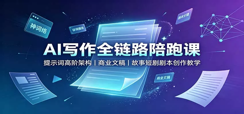 AI写作全链路陪跑课：提示词高阶架构，商业文稿，故事短剧剧本创作教学 一点学习助手-零基础自学教程-副业项目-兴趣学习-网盘拉新平台-英语启蒙项目资源网