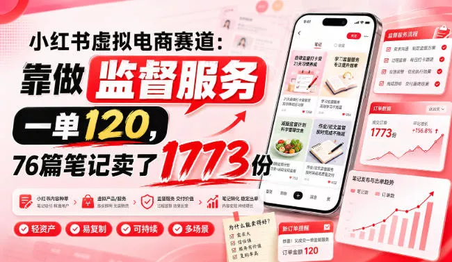 小红书虚拟电商赛道：靠做监督服务，一单120，76篇笔记卖了1773份 一点学习助手-零基础自学教程-副业项目-兴趣学习-网盘拉新平台-英语启蒙项目资源网