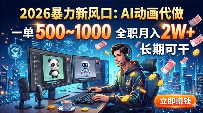 2026暴力新风口：AI动画代做，一单500~1000，全职月入2W+，长期可干 一点学习助手-零基础自学教程-副业项目-兴趣学习-网盘拉新平台-英语启蒙项目资源网