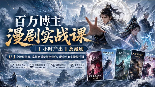 百万博主漫剧实战课｜1小时产出1条漫剧，0‑1全流程拆解，掌握高质量漫剧制作，配套全套实操提示词 一点学习助手-零基础自学教程-副业项目-兴趣学习-网盘拉新平台-英语启蒙项目资源网