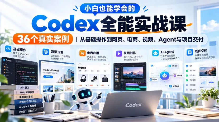 小白也能学会的Codex全能实战课｜36个真实案例，从基础操作到网页、电商、视频、Agent与项目交付 一点学习助手-零基础自学教程-副业项目-兴趣学习-网盘拉新平台-英语启蒙项目资源网