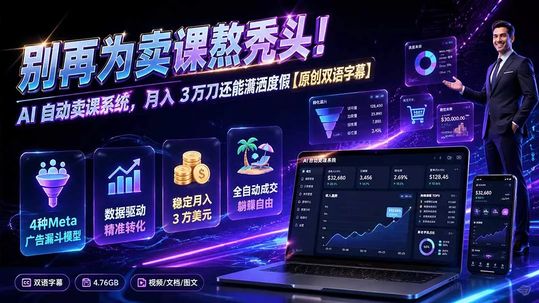 别再为卖课熬秃头！AI 自动卖课系统，月入 3 万刀还能潇洒度假【原创双语字幕】 一点学习助手-零基础自学教程-副业项目-兴趣学习-网盘拉新平台-英语启蒙项目资源网