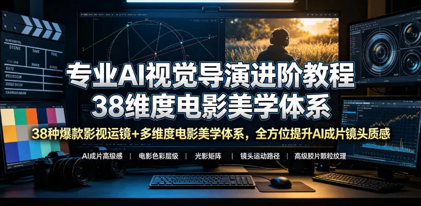 专业AI视觉导演进阶教程，38种爆款影视运镜+多维度电影美学体系，全方位提升AI成片高级感与镜头质感 一点学习助手-零基础自学教程-副业项目-兴趣学习-网盘拉新平台-英语启蒙项目资源网