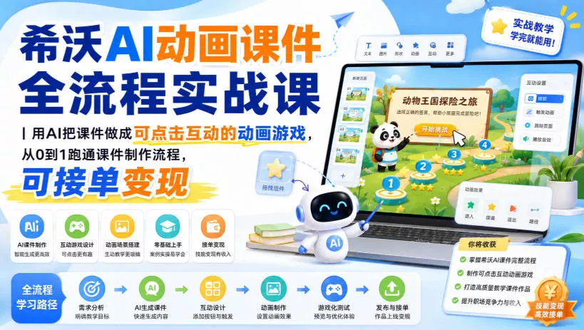 希沃AI动画课件全流程实战课｜用AI把课件做成可点击互动的动画游戏，从0到1跑通课件制作流程，可接单变现 一点学习助手-零基础自学教程-副业项目-兴趣学习-网盘拉新平台-英语启蒙项目资源网