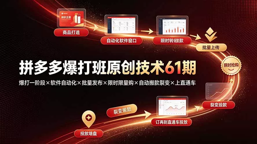 拼多多爆打班原创技术61期：爆打一阶段×软件自动化×批量发布×限时限量购×自动搬款裂变×上直通车 一点学习助手-零基础自学教程-副业项目-兴趣学习-网盘拉新平台-英语启蒙项目资源网
