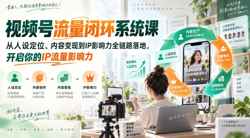 视频号流量闭环系统课，从人设定位、内容变现到IP影响力全链路落地，开启你的IP流量影响力 一点学习助手-零基础自学教程-副业项目-兴趣学习-网盘拉新平台-英语启蒙项目资源网