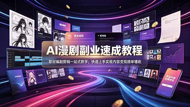 AI漫剧副业速成教程，取材编剧剪辑一站式教学；快速上手实现内容变现接单增收 一点学习助手-零基础自学教程-副业项目-兴趣学习-网盘拉新平台-英语启蒙项目资源网