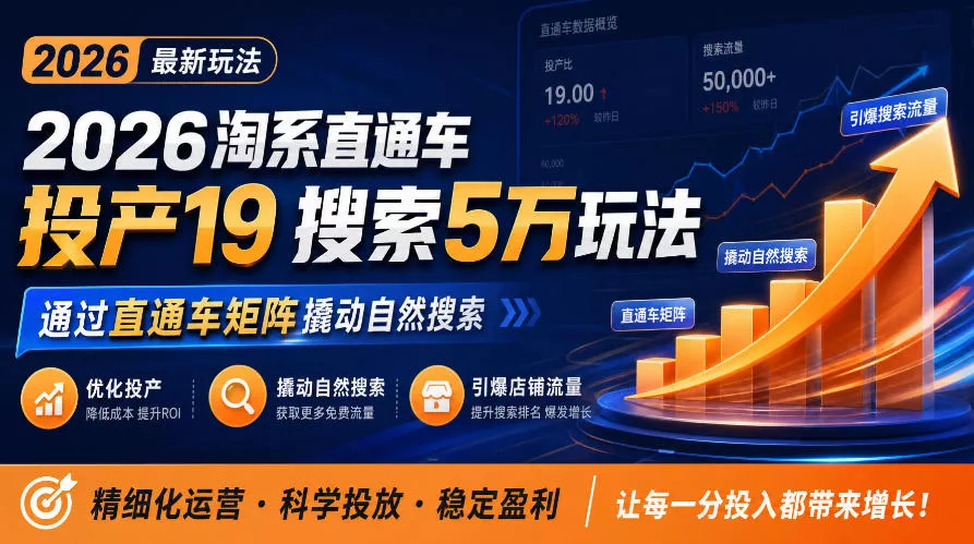 2026淘系直通车投产19搜索5万玩法，通过直通车矩阵撬动自然搜索，帮助商家优化投产，引爆店铺搜索流量 一点学习助手-零基础自学教程-副业项目-兴趣学习-网盘拉新平台-英语启蒙项目资源网