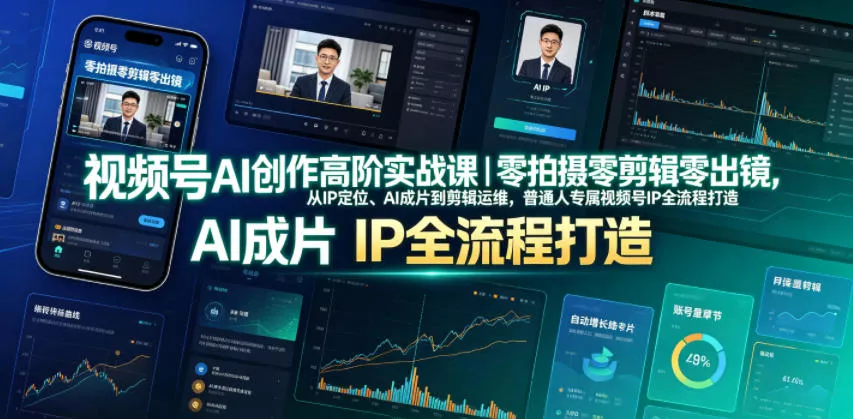 视频号AI创作高阶实战课｜零拍摄零剪辑零出镜，从IP定位、AI成片到剪辑运维，普通人专属视频号IP全流程打造 一点学习助手-零基础自学教程-副业项目-兴趣学习-网盘拉新平台-英语启蒙项目资源网
