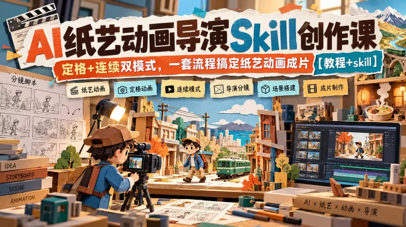 AI纸艺动画导演Skill创作课｜定格+连续双模式，一套流程搞定纸艺动画成片【教程+skill】 一点学习助手-零基础自学教程-副业项目-兴趣学习-网盘拉新平台-英语启蒙项目资源网