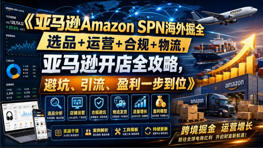 亚马逊Amazon SPN海外掘全，选品+运营+合规+物流，亚马逊开店全攻略，避坑、引流、盈利一步到位 一点学习助手-零基础自学教程-副业项目-兴趣学习-网盘拉新平台-英语启蒙项目资源网
