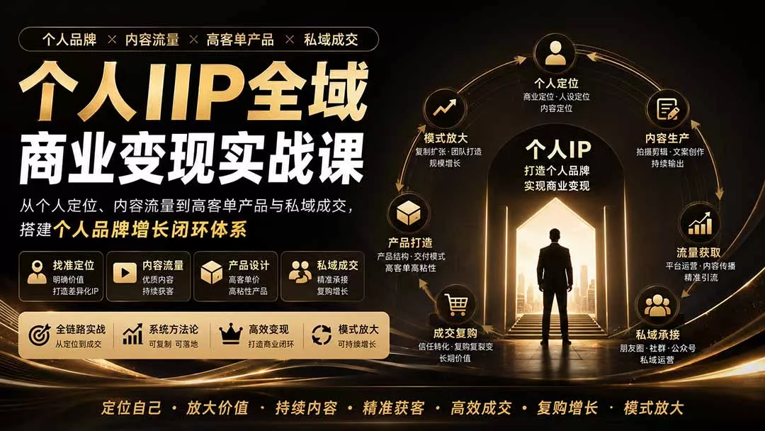 个人IP全域商业变现实战课 (无水印 一点学习助手-零基础自学教程-副业项目-兴趣学习-网盘拉新平台-英语启蒙项目资源网