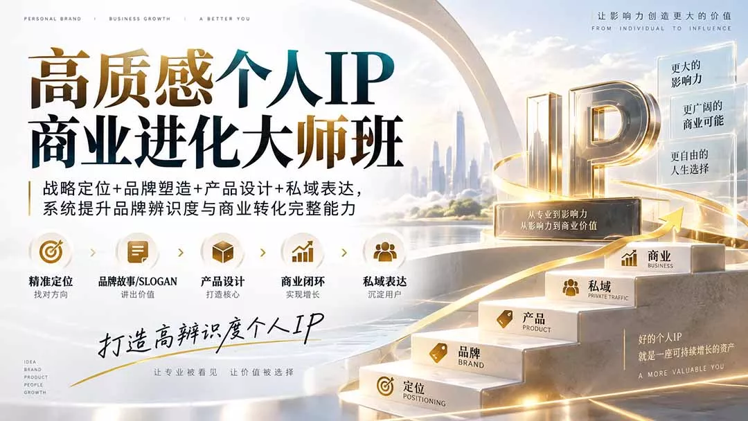高质感个人IP商业进化大师班：战略定位+品牌塑造+产品设计+私域表达，系统提升品牌辨识度与商业转化完整能力 一点学习助手-零基础自学教程-副业项目-兴趣学习-网盘拉新平台-英语启蒙项目资源网