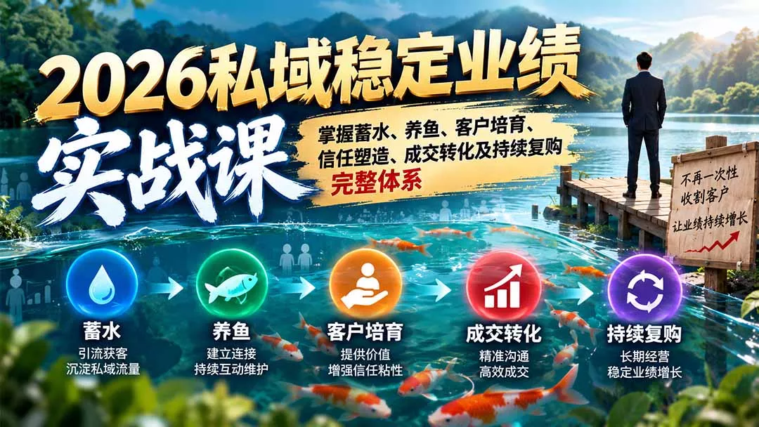 2026私域稳定业绩实战课：掌握蓄水、养鱼、客户培育、信任塑造、成交转化及持续复购完整体系 一点学习助手-零基础自学教程-副业项目-兴趣学习-网盘拉新平台-英语启蒙项目资源网