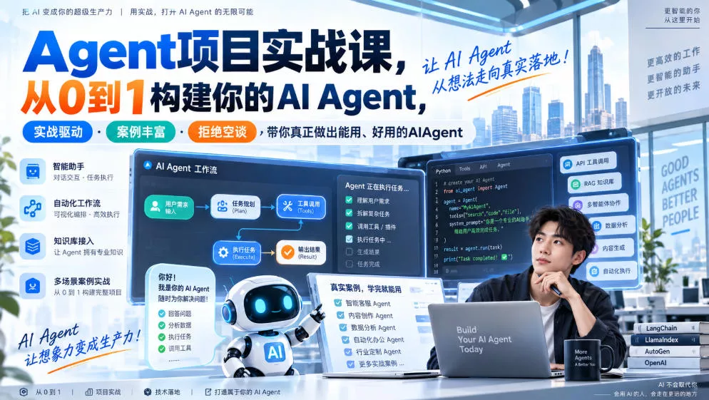 Agent项目实战课，从0到1构建你的AI Agent，实战驱动·案例丰富·拒绝空谈，带你真正做出能用、好用的AIAgent 一点学习助手-零基础自学教程-副业项目-兴趣学习-网盘拉新平台-英语启蒙项目资源网