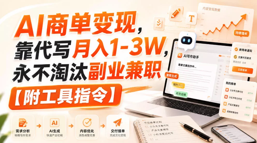 AI商单变现，靠代写月入1-3W，永不淘汰副业兼职【附工具指令】【揭秘】 一点学习助手-零基础自学教程-副业项目-兴趣学习-网盘拉新平台-英语启蒙项目资源网