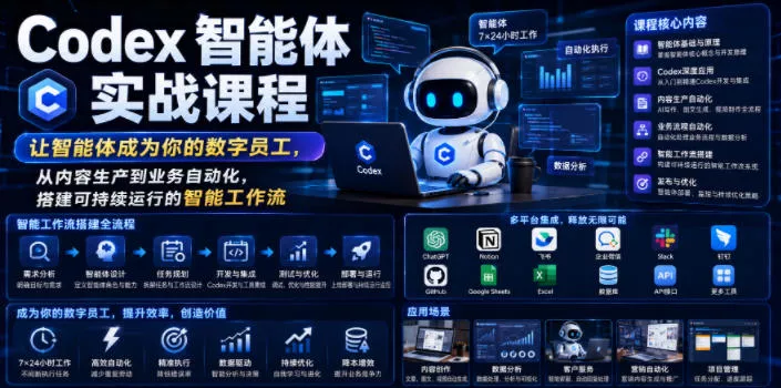 Codex智能体实战课程，让智能体成为你的数字员工，从内容生产到业务自动化，搭建可持续运行的智能工作流 一点学习助手-零基础自学教程-副业项目-兴趣学习-网盘拉新平台-英语启蒙项目资源网