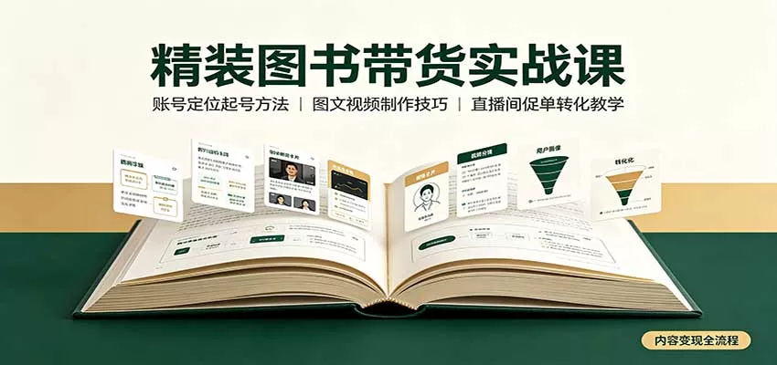 精装图书带货实战课：账号定位起号方法，图文视频制作，促单转化教学 一点学习助手-零基础自学教程-副业项目-兴趣学习-网盘拉新平台-英语启蒙项目资源网