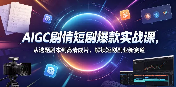 AIGC剧情短剧爆款实战课，从选题剧本到高清成片，解锁短剧副业新赛道(更新0906) 一点学习助手-零基础自学教程-副业项目-兴趣学习-网盘拉新平台-英语启蒙项目资源网
