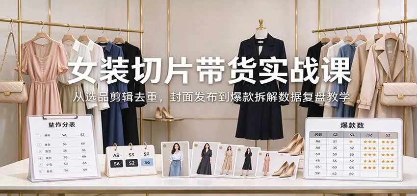 女装切片带货实战课：从选品剪辑去重，封面发布到爆款拆解数据复盘教学 一点学习助手-零基础自学教程-副业项目-兴趣学习-网盘拉新平台-英语启蒙项目资源网
