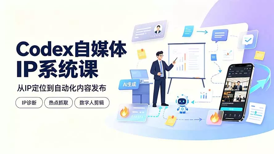 Codex自媒体IP系统课：IP诊断/热点抓取/IP蒸馏 Skill，爆款复刻数字人多平台自动发布教程 一点学习助手-零基础自学教程-副业项目-兴趣学习-网盘拉新平台-英语启蒙项目资源网