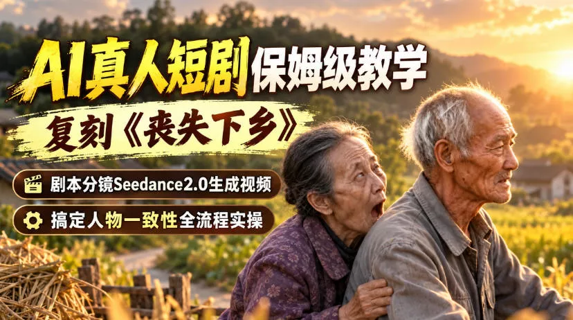 AI真人短剧保姆级教学，复刻《丧失下乡》，剧本分镜Seedance2.0生成视频，搞定人物一致性全流程实操 一点学习助手-零基础自学教程-副业项目-兴趣学习-网盘拉新平台-英语启蒙项目资源网