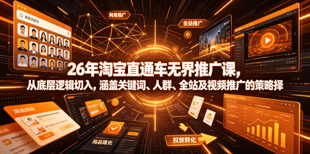 26年淘宝直通车无界推广课，从底层逻辑切入，涵盖关键词、人群、全站及视频推广的策略选择 一点学习助手-零基础自学教程-副业项目-兴趣学习-网盘拉新平台-英语启蒙项目资源网