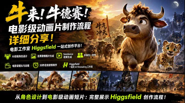 牛来！牛德赛！电影级动画片制作流程详细分享！电影工作室Higgsfield一站式创作平台，完整创作流程 一点学习助手-零基础自学教程-副业项目-兴趣学习-网盘拉新平台-英语启蒙项目资源网