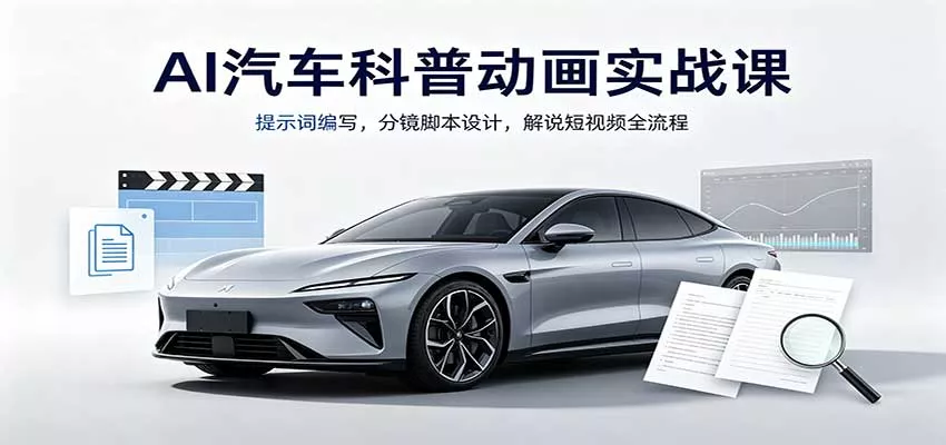 AI汽车科普动画实战课：提示词编写，分镜脚本设计，解说短视频全流程 一点学习助手-零基础自学教程-副业项目-兴趣学习-网盘拉新平台-英语启蒙项目资源网