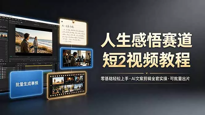 人生感悟赛道短视频教程，零基础轻松上手，AI文案剪辑全套实操可批量出片 一点学习助手-零基础自学教程-副业项目-兴趣学习-网盘拉新平台-英语启蒙项目资源网