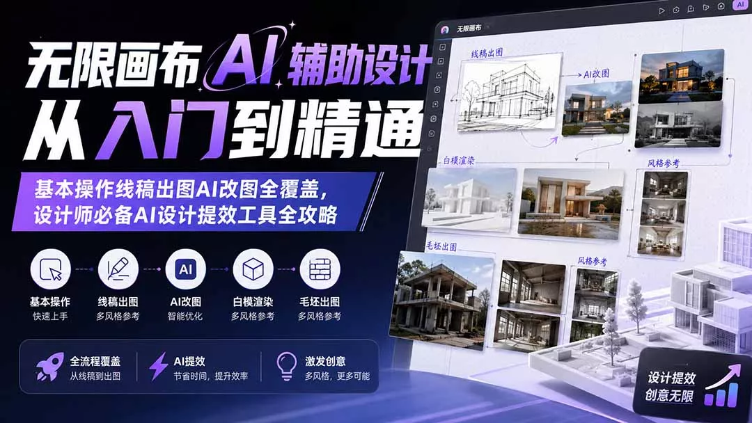 无限画布AI辅助设计从入门到精通；基本操作线稿出图AI改图全覆盖，设计师必备AI设计提效工具全攻略 一点学习助手-零基础自学教程-副业项目-兴趣学习-网盘拉新平台-英语启蒙项目资源网