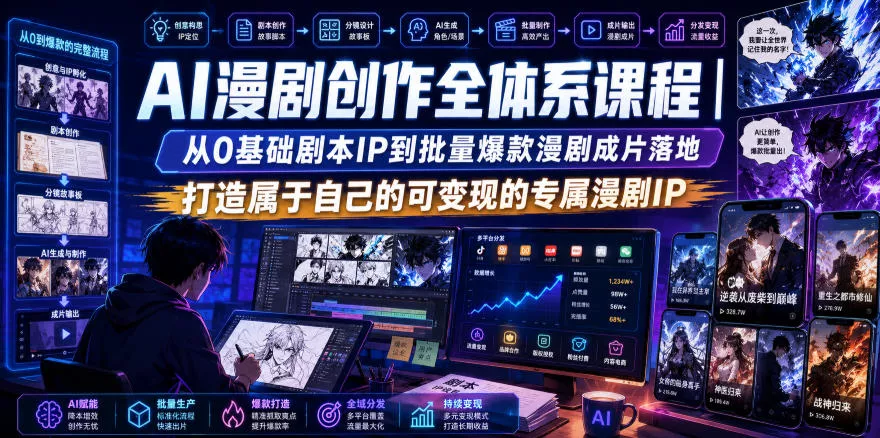 AI漫剧创作全体系课程｜从0基础剧本IP到批量爆款漫剧成片落地，打造属于自己的可变现的专属漫剧IP 一点学习助手-零基础自学教程-副业项目-兴趣学习-网盘拉新平台-英语启蒙项目资源网