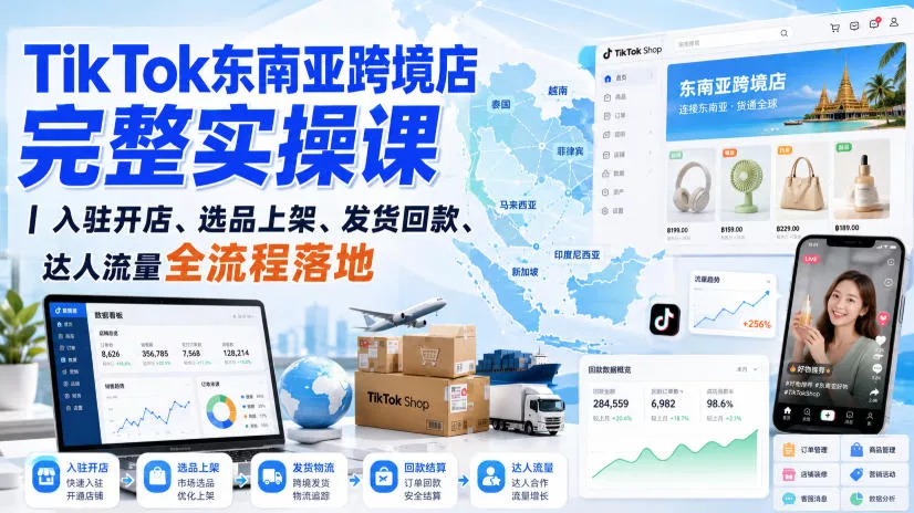 TikTok东南亚跨境店完整实操课｜入驻开店、选品上架、发货回款、达人流量全流程落地 一点学习助手-零基础自学教程-副业项目-兴趣学习-网盘拉新平台-英语启蒙项目资源网