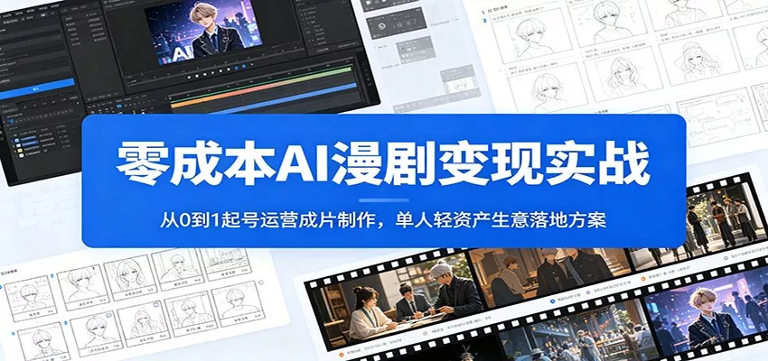 零成本AI漫剧变现实战：从0到1起号运营成片制作，单人轻资产生意落地方案 一点学习助手-零基础自学教程-副业项目-兴趣学习-网盘拉新平台-英语启蒙项目资源网