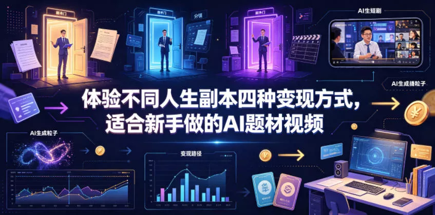 体验不同人生副本四种变现方式，适合新手做的AI题材视频 一点学习助手-零基础自学教程-副业项目-兴趣学习-网盘拉新平台-英语启蒙项目资源网