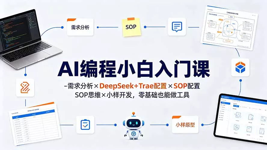 AI编程小白入门课-需求分析×DeepSeek+Trae配置×SOP思维×小样开发，零基础也能做工具 一点学习助手-零基础自学教程-副业项目-兴趣学习-网盘拉新平台-英语启蒙项目资源网